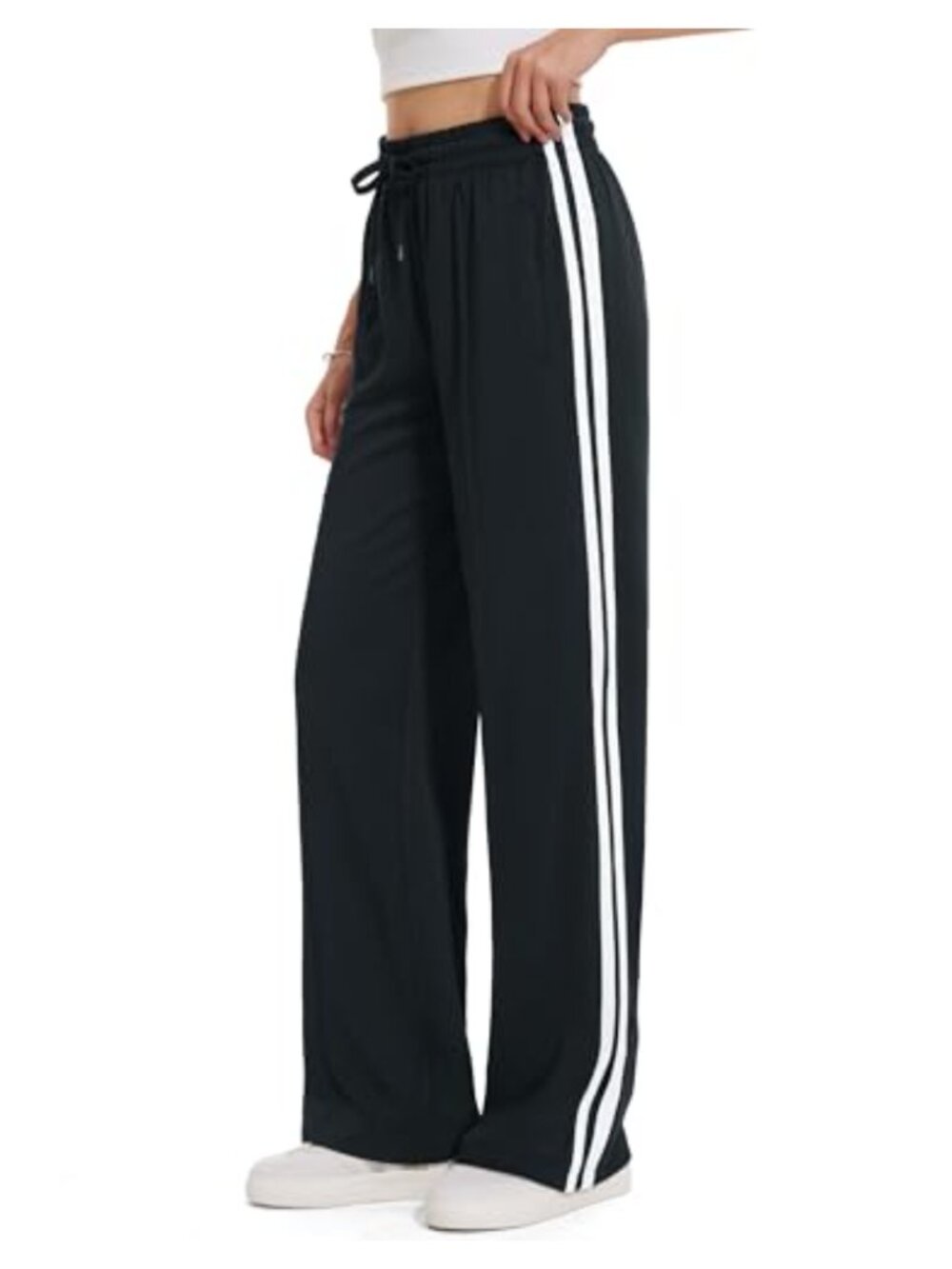 Women's Track Pants Loose Straight Leg Jogging Sweatpants Elastic Waist Zipper
